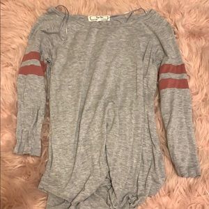 Grey Mid Sleeve T-Shirt w/ Pink Stripes